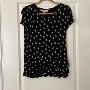 LOFT short sleeve cotton shirt with peplum. Size medium